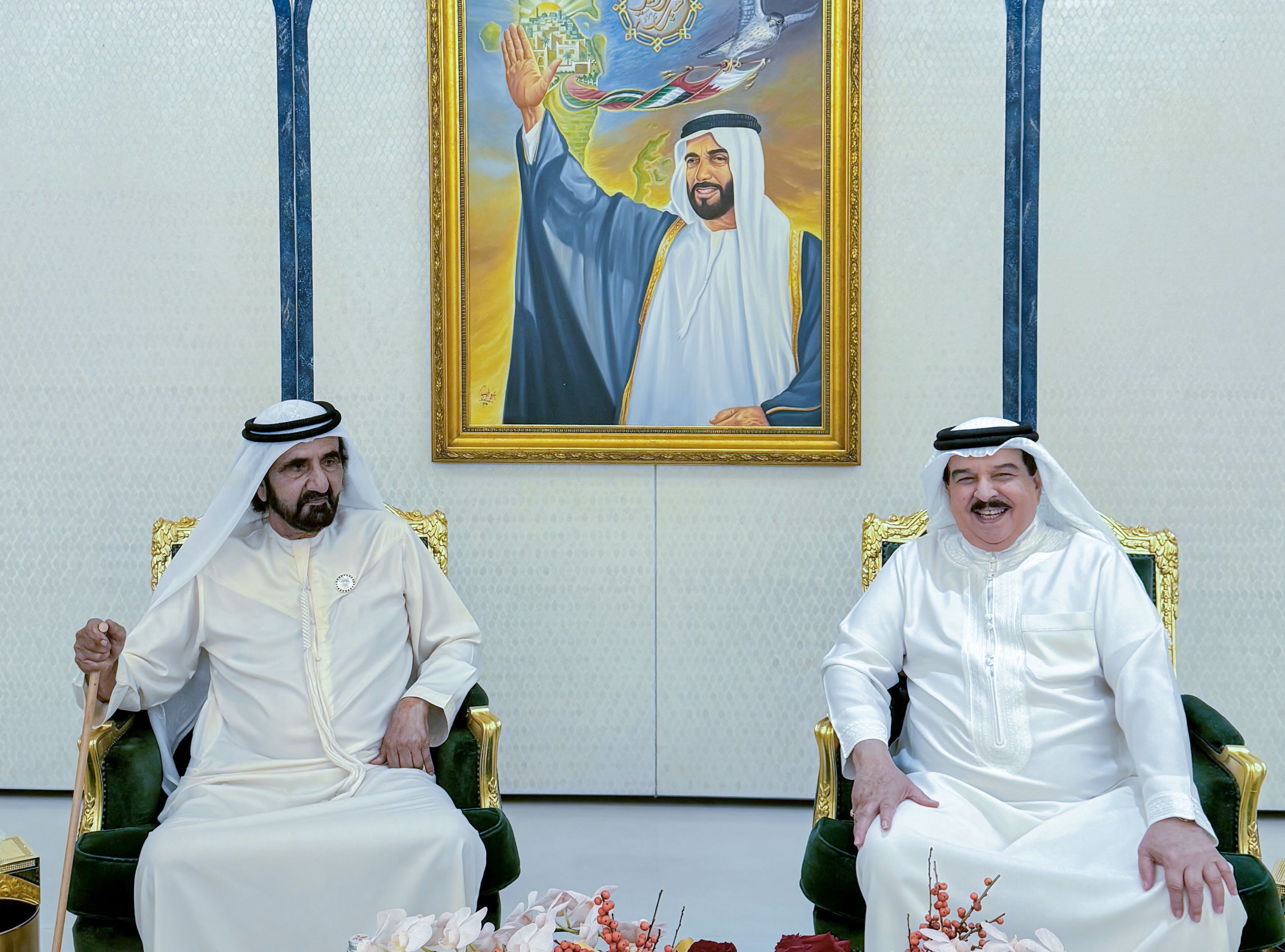 UAE PM Sheikh Mohammed bin Rashid Al-Maktoum and Bahrain’s King Hamad in Abu Dhabi. (WAM)