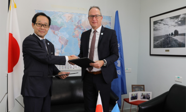 Japanese Ambassador for Palestinian Affairs Nakashima Yoichi and Director of Partnerships with the UNRWA External Relations and Communications Department Karim Amer. (UNRWA)