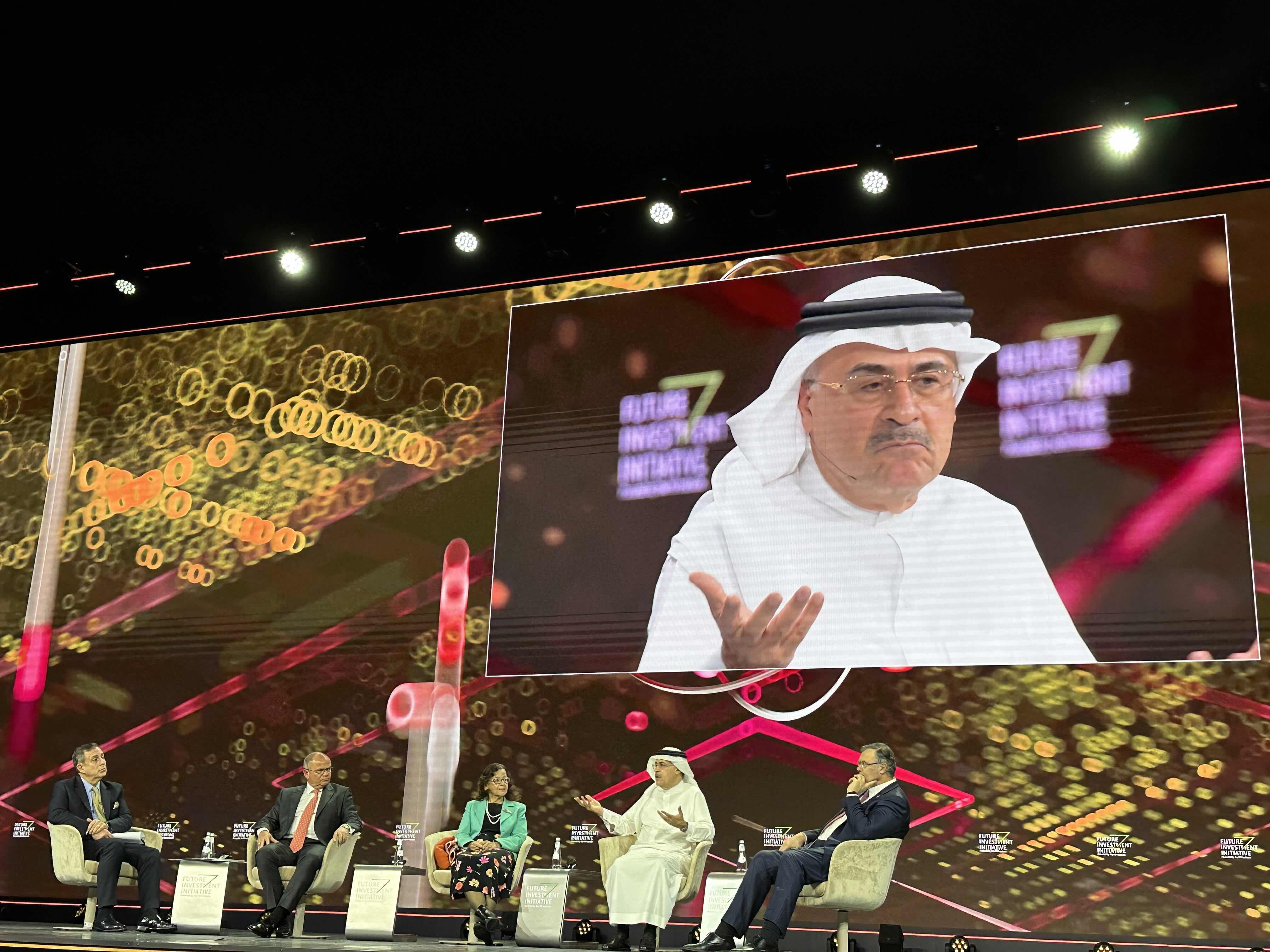 Speaking at the Future Investment Initiative in Riyadh, Aramco CEO Amin Nasser said while the rhetoric surrounding climate change is there, greener supplies are not ready to meet the demands of the market. AN photo by Abdulrahman bin Shalhoub