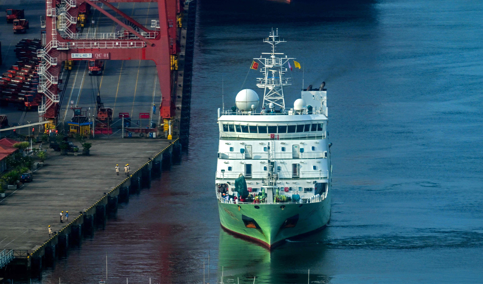 Chinese research ship Shi Yan 6 proceeds to deck at a port in Colombo on October 25, 2023. (AFP)