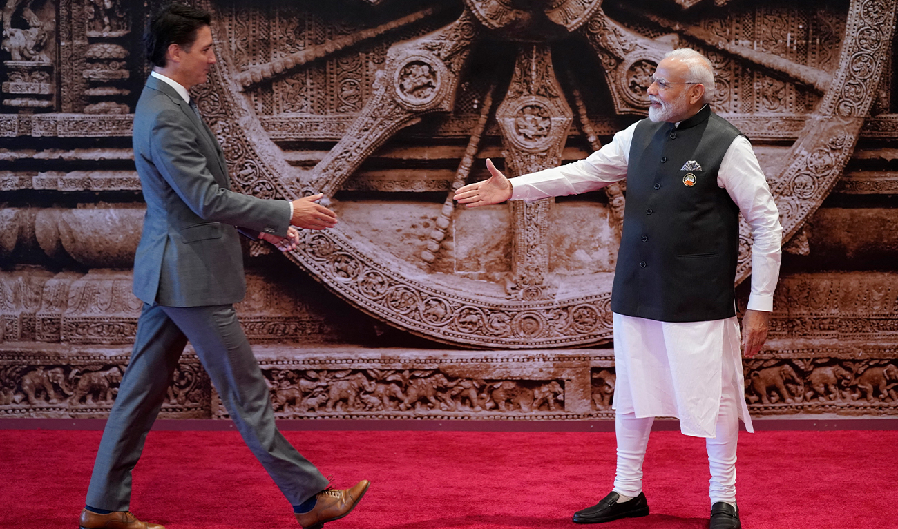 India's Prime Minister Narendra Modi (R) shakes hand with Canada's Prime Minister Justin Trudeau ahead of the G20 Leaders' Summit in New Delhi on September 9, 2023. (AFP/File)