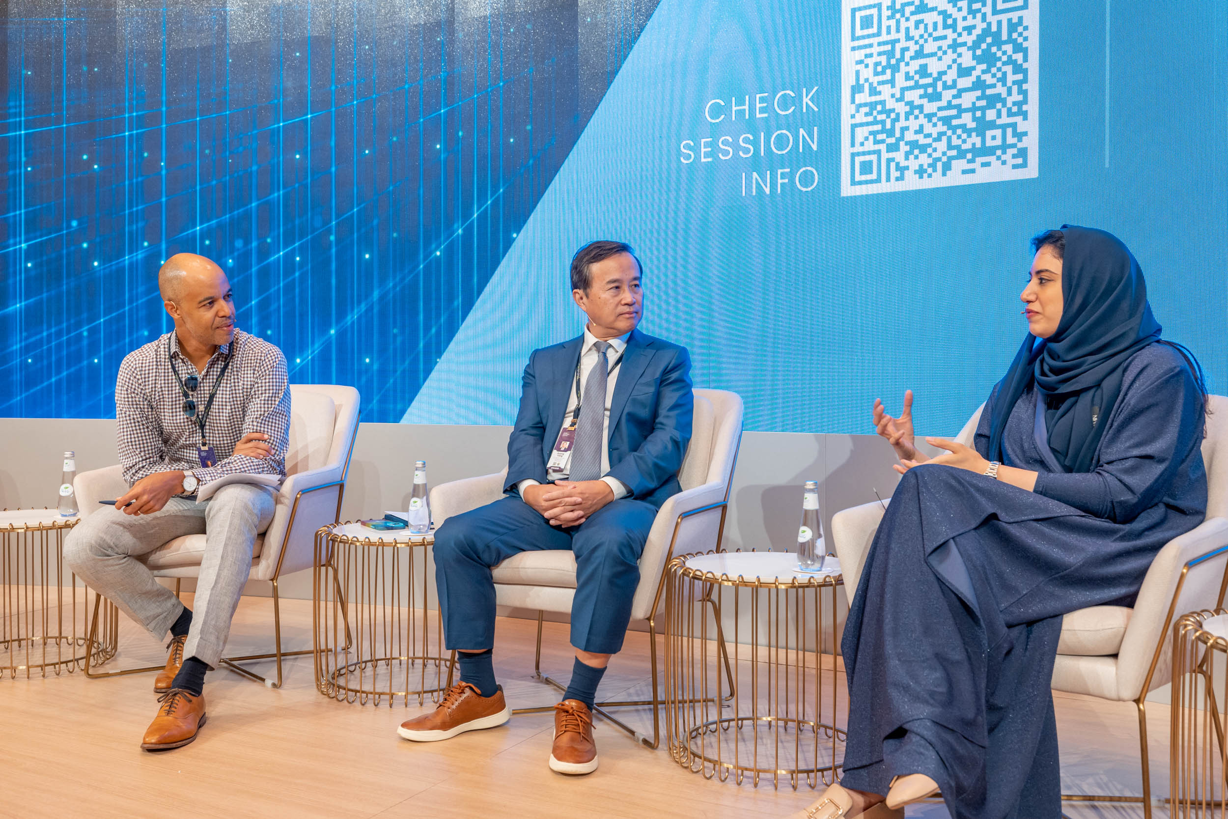 From right: Shahad Attar, head of technology at PIF, and Guang Yang, vice-chairman at CTH Group and Atlas Technology, speak during a panel. AN photo
