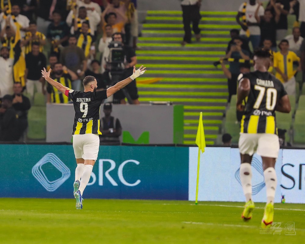 Karim Benzema returned to the Al-Ittihad line-up on Thursday but could not lead the team back to winning ways in the Roshn Saudi League as the defending champions were held to a 2-2 draw by lowly Al-Hazm. (X/@ittihad)
