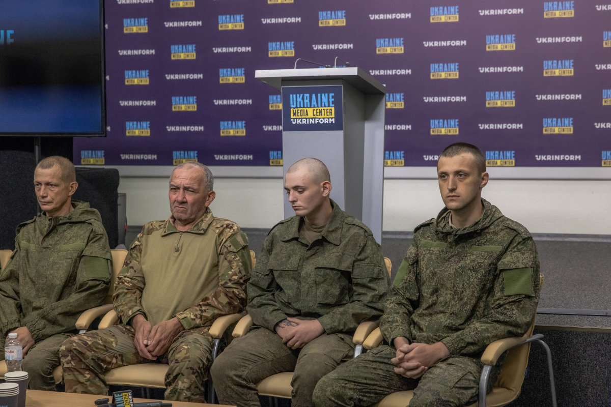 Russian servicemen detained in Ukraine attend a briefing entitled “Treatment of captured Russian soldiers in Ukraine” in Kyiv, on August 18, 2023. The US on Thursday said it has information that Russia is executing frontline soldiers who refuse to follow orders. (AFP)