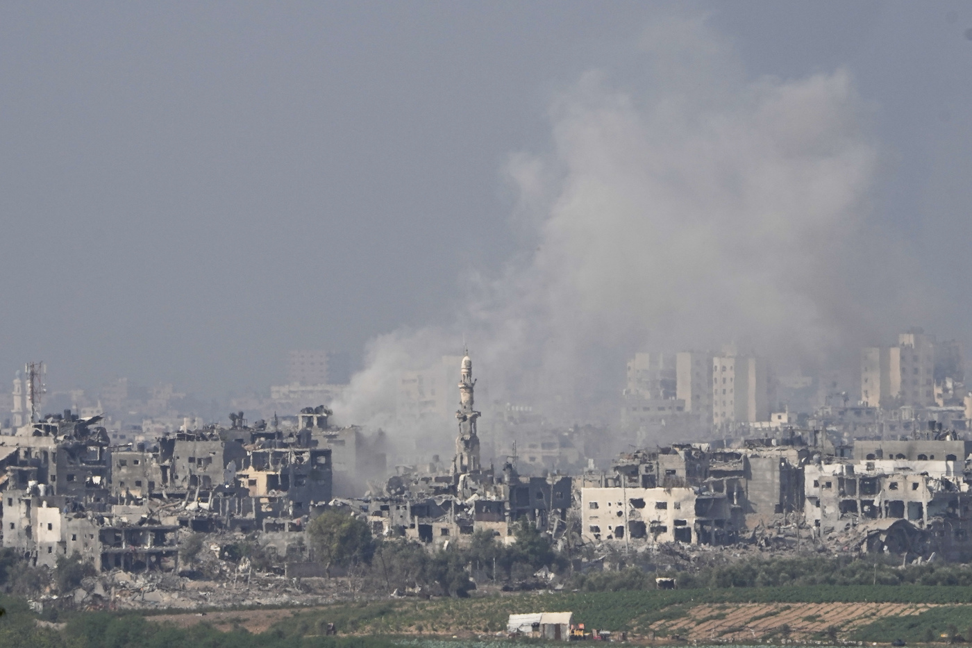 Smoke rises following an Israeli airstrike in the Gaza Strip, as seen from southern Israel, Saturday, Oct. 28, 2023. (AP)