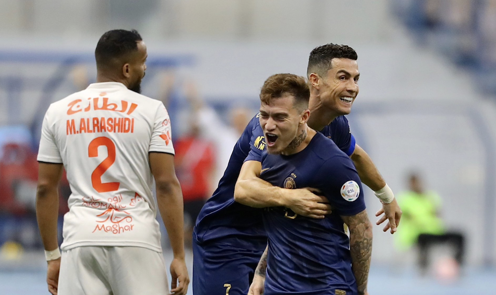 Anderson Talisca fired Al-Nassr into second in the Roshn Saudi League with two goals in a 3-1 win at Al-Fayha on Saturday, with the help of Cristiano Ronaldo. (X/@AlNassrFC_EN)