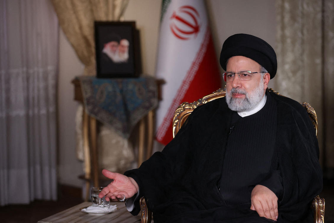 Iranian President Ebrahim Raisi during an interview with the Qatari state-owned news television network Al-Jazeera in Tehran. (File/AFP)