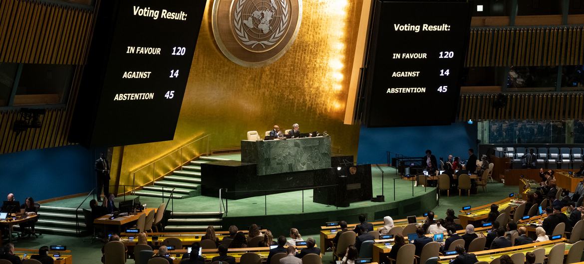 UNGA vote on a resolution at the resumed 10th Emergency Special Session meeting on the situation in Gaza. (UN Photo)