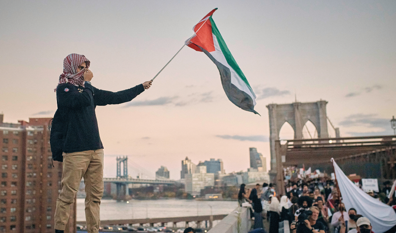 A pro-Palestinian rally in New York. Until recently, the US president had put far more emphasis on ‘the achievable ambition of normalizing relations between Israel and its Arab neighbors than on restarting peace talks.’ (AP)