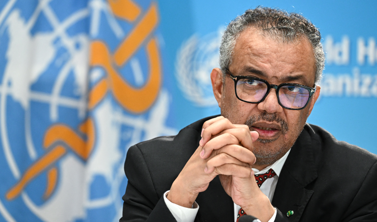 World Health Organization (WHO) chief Tedros Adhanom Ghebreyesus speaks at a press conference on the World Health Organization’s 75th anniversary in Geneva, on April 6, 2023. (AFP/File)