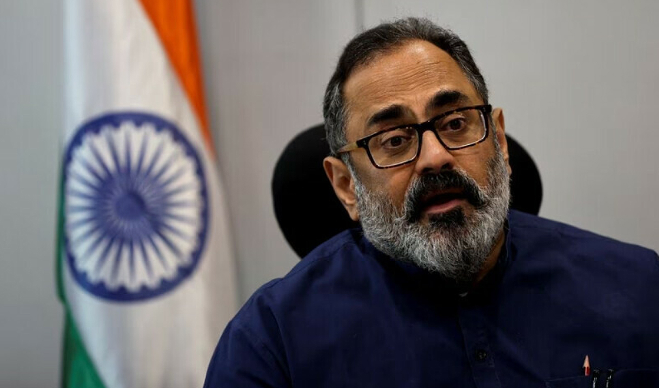Indian Deputy Minister for Information Technology, Rajeev Chandrasekhar, speaks during an interview with Reuters at his office in New Delhi, India, May 19, 2023. (Reuters)