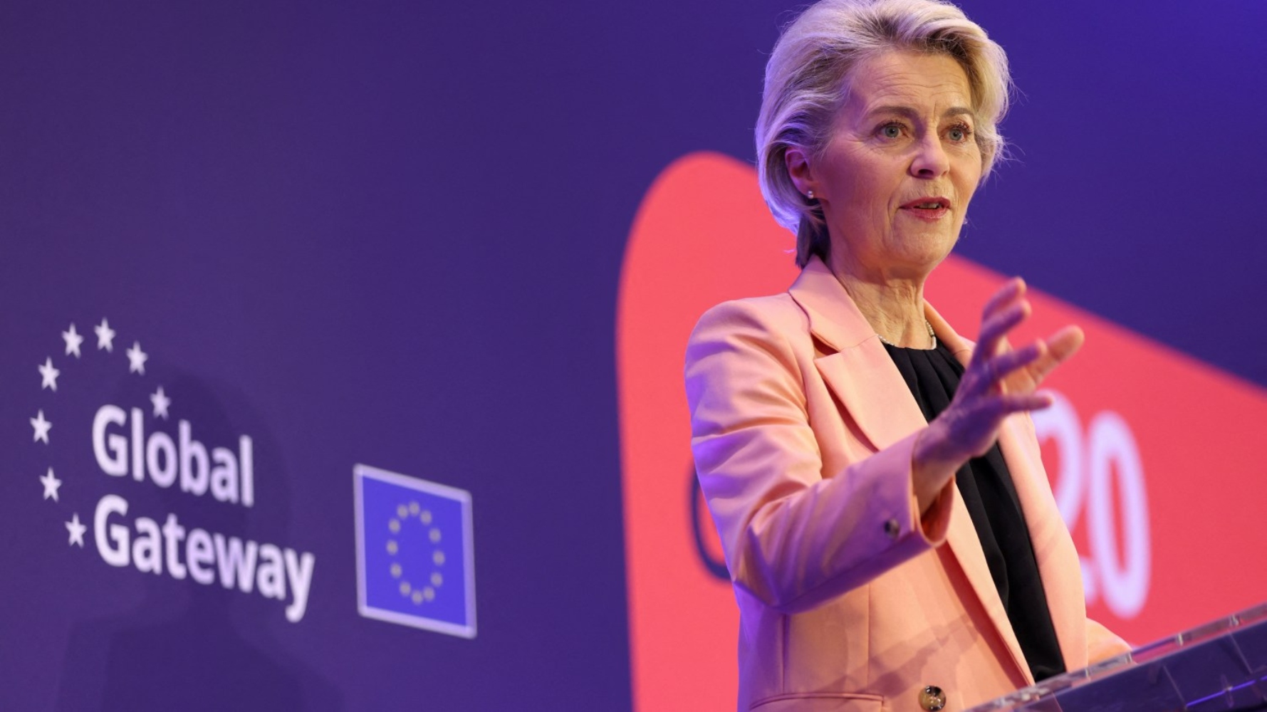 Ursula von der Leyen, President of the European Commission, addresses the Global Gateway Forum 2023 in Brussels (Reuters)