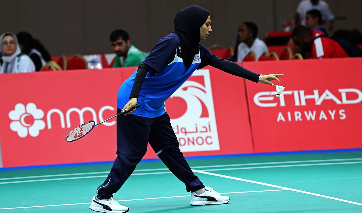 An athlete competes in a badminton match during the 9th Middle East and North Africa (MENA) Special Olympics in Abu Dhabi, UAE on March 19, 2018. (AFP/File)