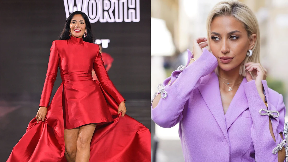 Mona Zaki (L) wore a hot red mini dress, as Model Roz (R) attended the show. (Getty Images/ Instagram)
