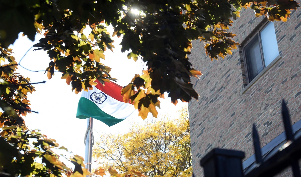 A India flag waves in the wind at the High Commission of India in in Ottawa, Canada on October 3, 2023. (REUTERS)