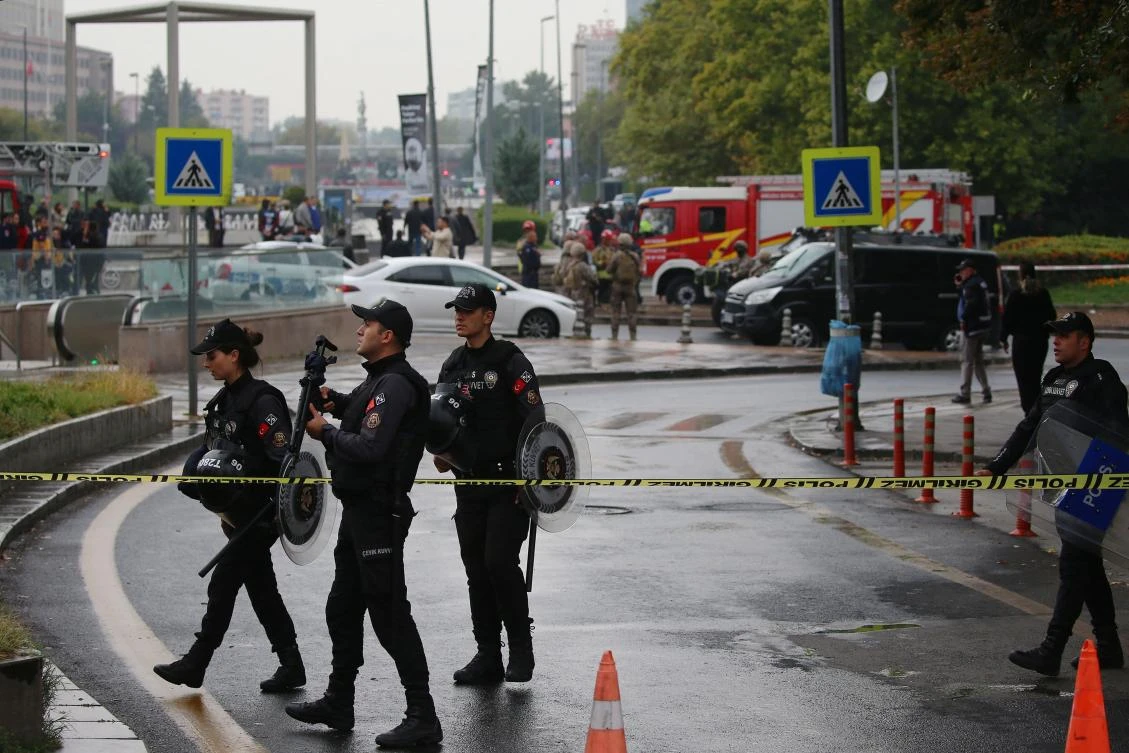 Members of Turkish Police Special Forces secure the area near the Interior Ministry following a bomb attack in Ankara, on Oct. 1, 2023, leaving two police officers injured. (AFP)