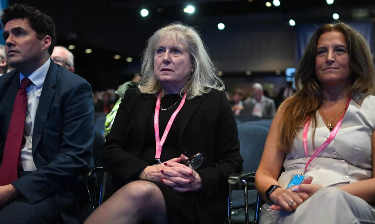 Susan Hall, center, at Conservative party conference last week. (AFP)