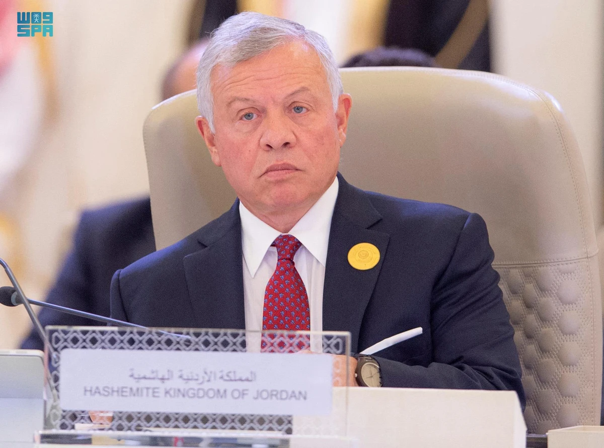 Jordan’s King Abdullah attending the Arab League Summit in Jeddah. (SPA)