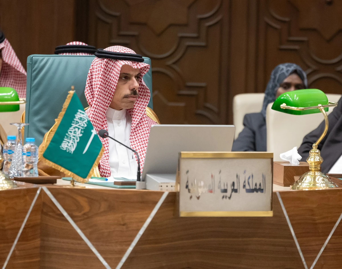 Saudi Arabia’s FM Prince Faisal bin Farhan takes part in an extraordinary Arab League meeting on the Israel-Hamas war in Cairo on Wednesday. (@KSAMOFA)