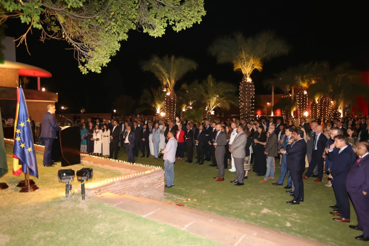 Spain's ambassador to Pakistan speaks during the celebration ceremony of Spain's national day in Spanish embassy in Islamabad, Pakistan on October 13, 2023. (Photo courtesy, @SpaininPakistan/X)