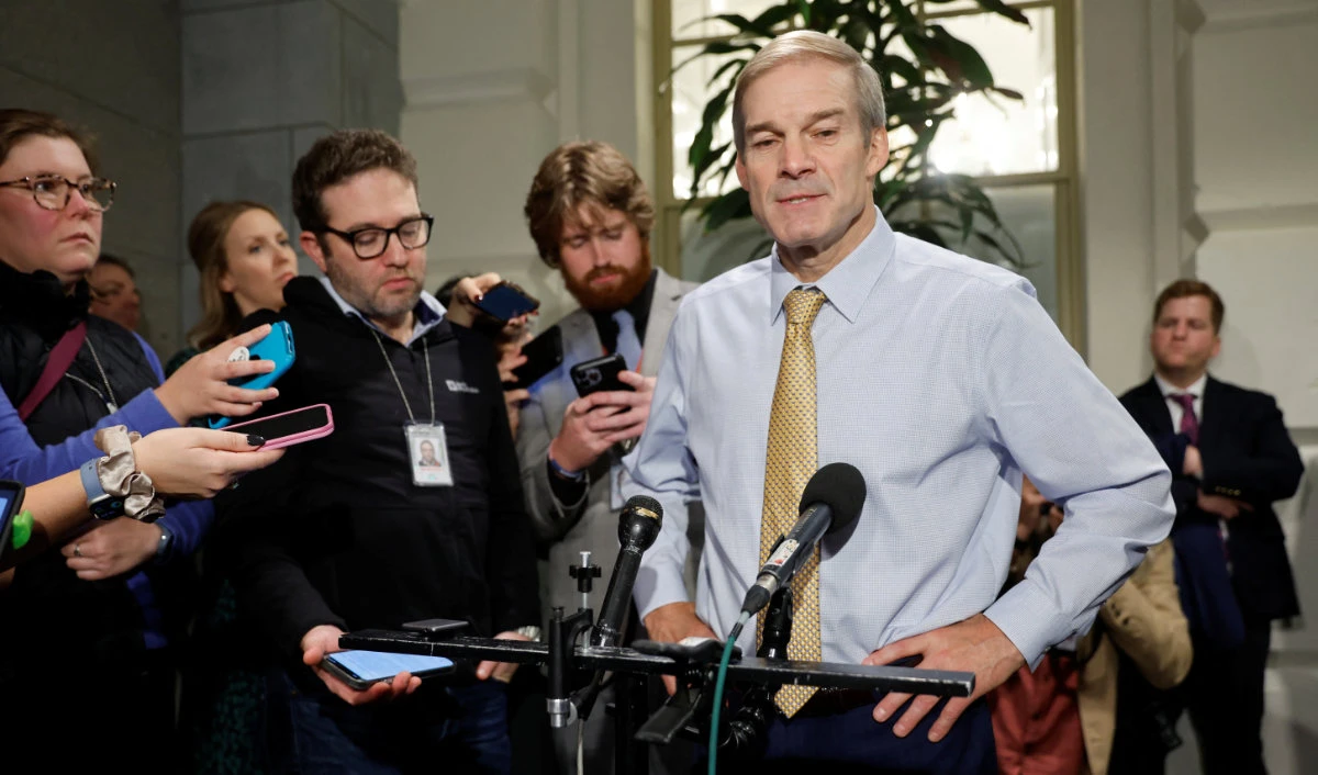 Rep. Jim Jordan talks to reporters after dropping out of the race for Speaker of the House after he lost a secret ballot vote by members of the Republican conference on October 20, 2023. (REUTERS)