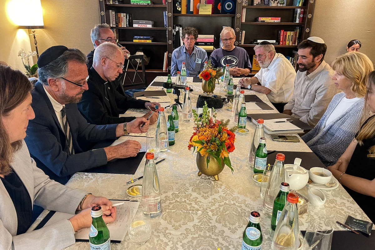 Archbishop of Canterbury Justin Welby meets with the family of Yosef Malachi, who was killed in Kibbutz Kfar Aza, at the King David Hotel in Jerusalem Oct. 22, 2023. (Reuters)