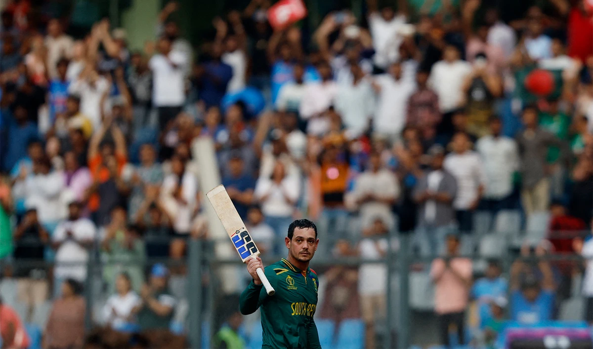 South Africa's Quinton de Kock walks after losing his wicket in a match against Bangladesh at Wankhede Stadium in Mumbai, India on October 24, 2023. (REUTERS)