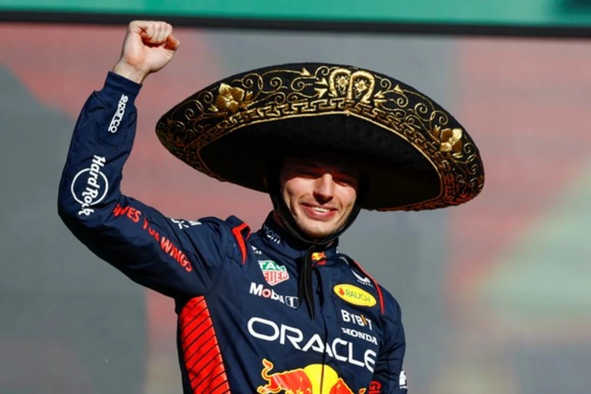 Max Vertsappen celebrates winning the Mexico Grand Prix. (F1)