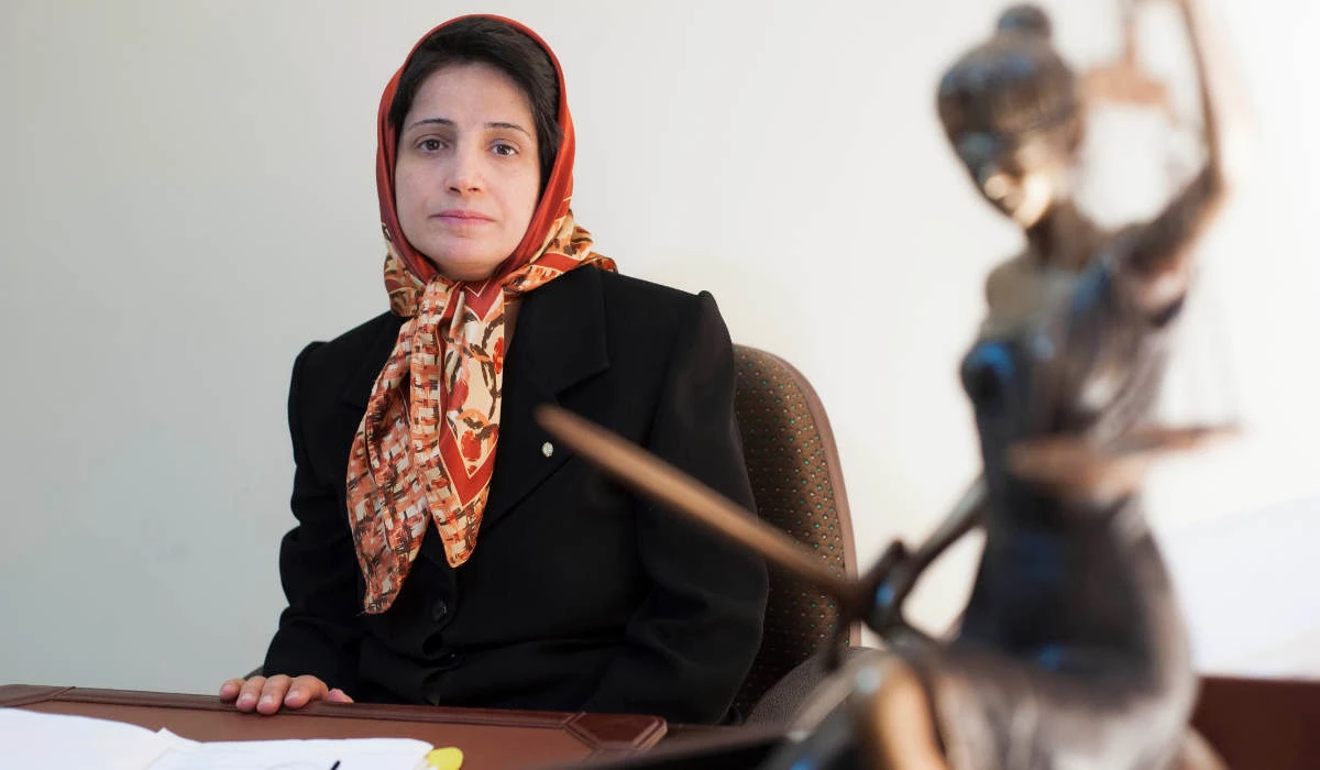 In this Nov. 1, 2008 photo, Iranian human rights lawyer Nasrin Sotoudeh, poses for a photograph in her office in Tehran, Iran. (AP)
