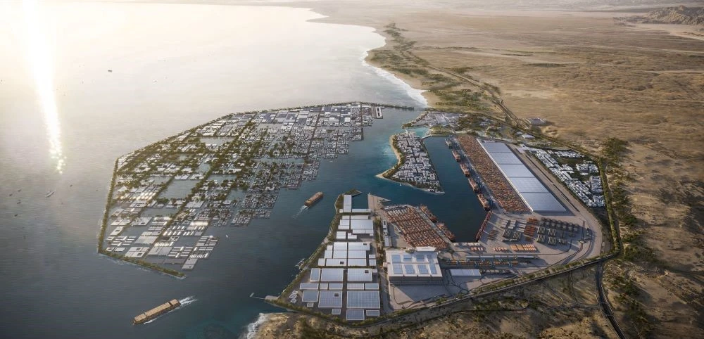 An artist's impression of the Oxagon port in Neom; the initiative to create the city emerged from Saudi Vision 2030. (Neom)