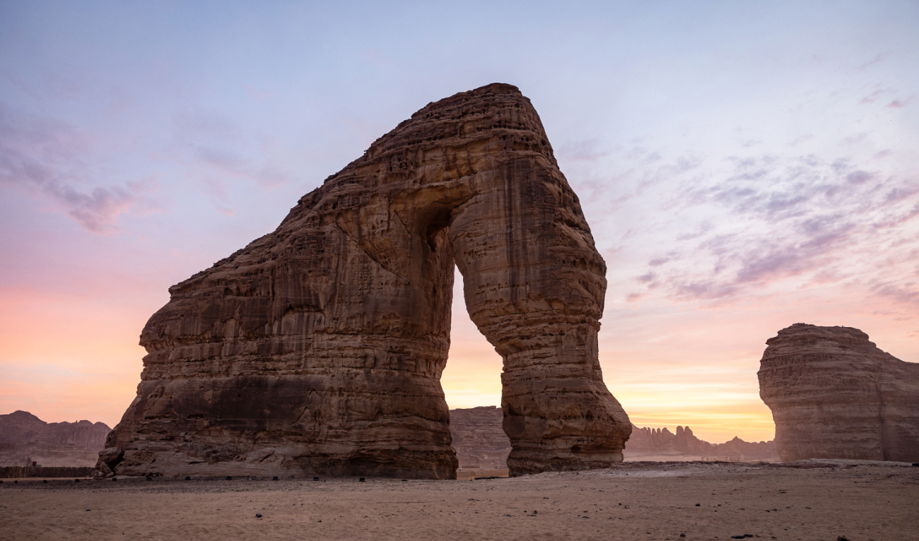 The Elephant rock, a rock formation in the desert, near the Saudi town of AlUla. (AFP)