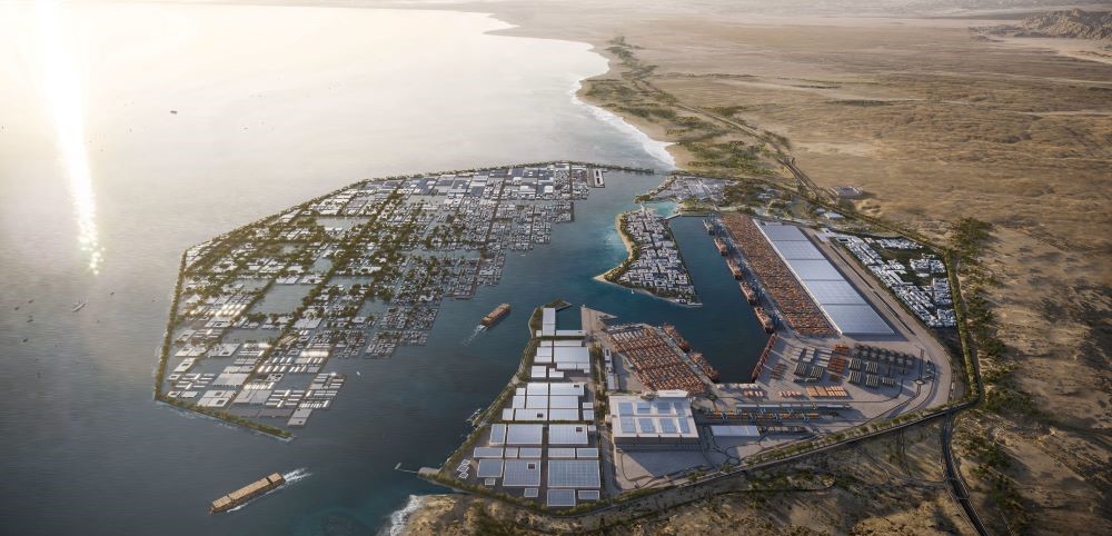 An artist's impression of the Oxagon port in Neom; the initiative to create the city emerged from Saudi Vision 2030. (Neom)