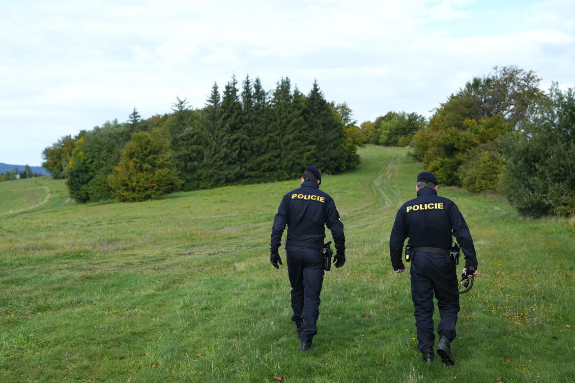 Czech policemen walk on patrol at the border with Slovakia near Stary Hrozenkov, Czech Republic, on Sept. 29, 2022. (AP/File)