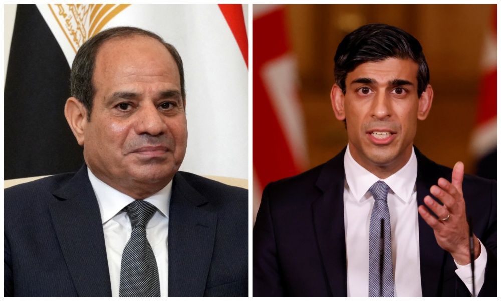British Prime Minister Rishi Sunak and Egypt’s President Abdel Fattah El-Sisi spoke on Wednesday to discuss the situation in Gaza. (Reuters/File Photos)
