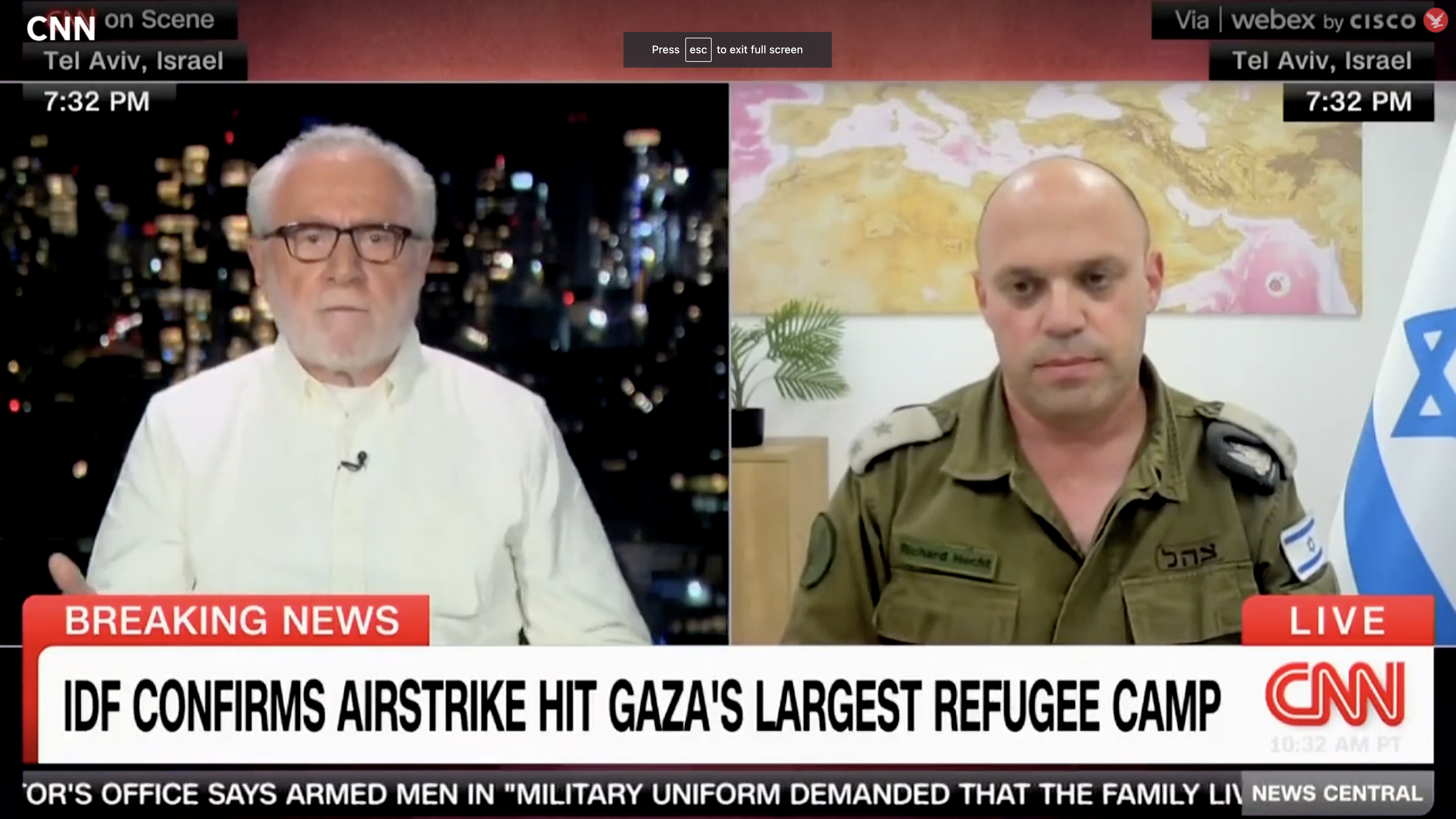 The loss of refugee lives is a “tragedy of war,” Hecht said, but he added that people in northern Gaza had been warned to relocate to the south of the territory. (Screenshot)
