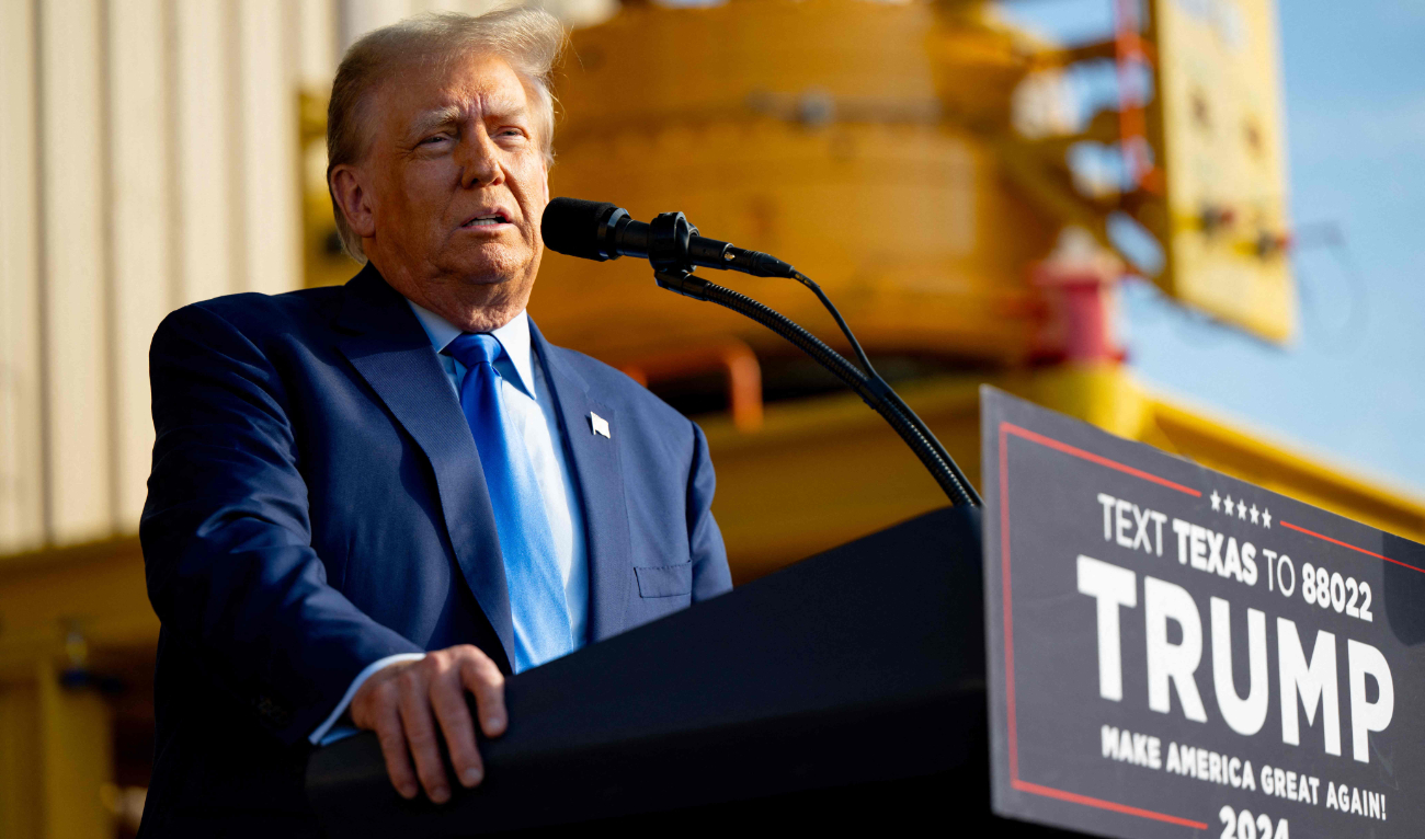 Republican presidential candidate former US President Donald Trump speaks during a campaign rally at Trendsetter Engineering Inc. on November 02, 2023 in Houston, Texas. (AFP)
