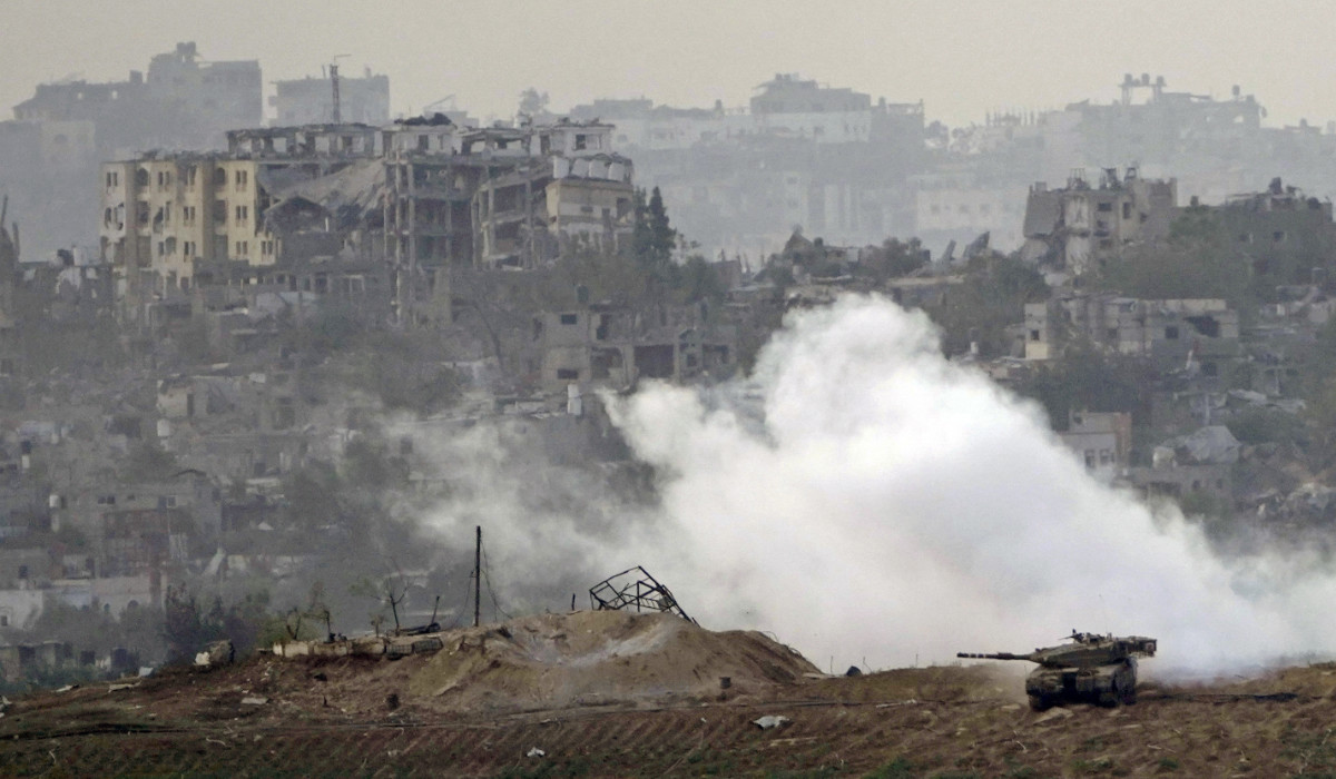Israeli tanks take up positions along the Israeli border with the Gaza Strip in southern Israel, Sunday, Oct. 29, 2023. (AP)