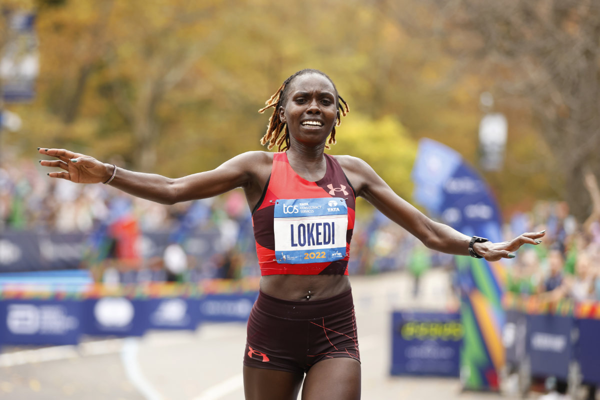 Sharon Lokedi, of Kenya, wins the women's division of the New York City Marathon on Nov. 6, 2022. The New York City Marathon women’s record, which has stood for 20 years, could go down Sunday with one of the strongest fields assembled in the history of the race. (File/AP )