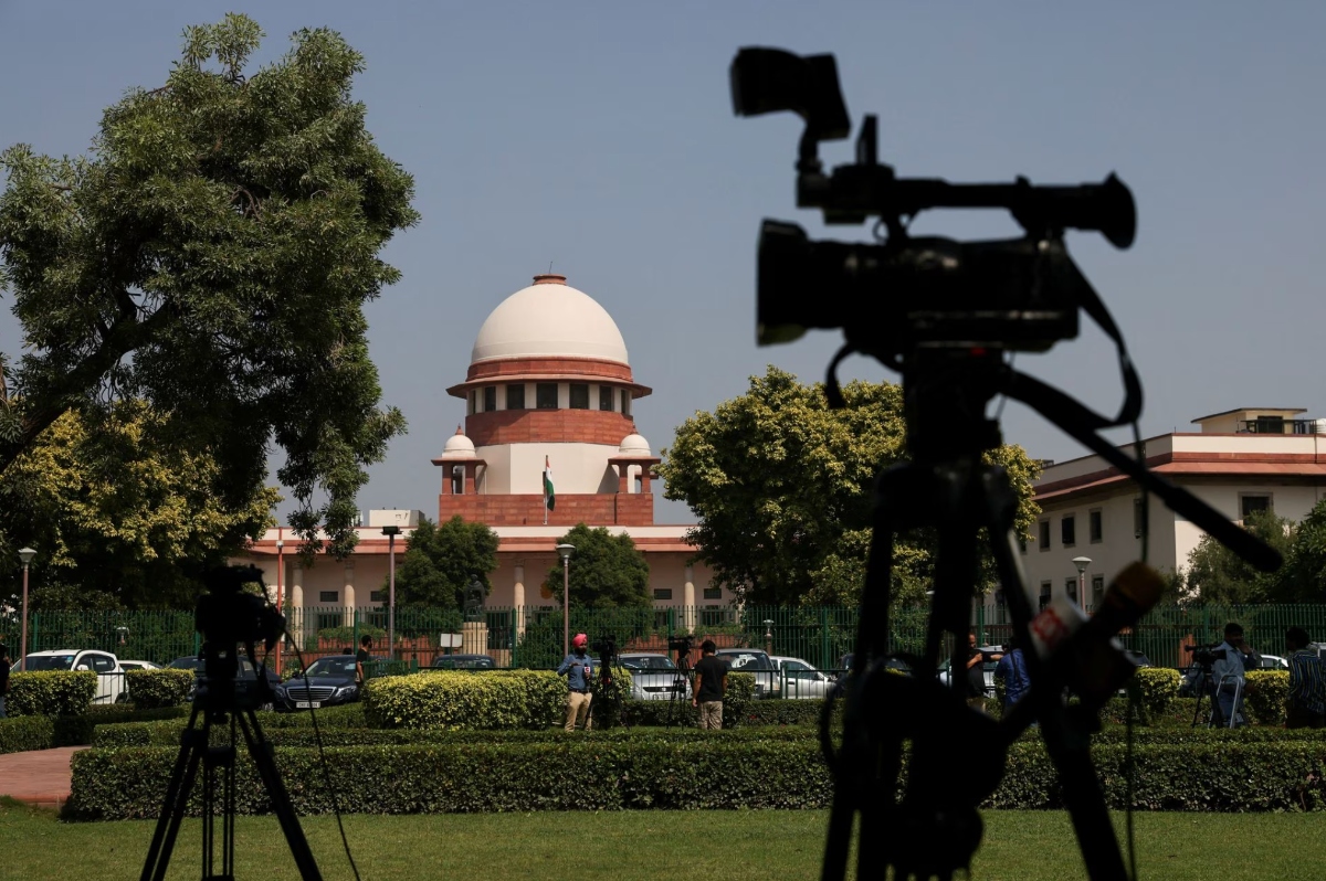 Cameras are seen outside the premises of India's Supreme Court in New Delhi, Oct. 13, 2022. (REUTERS)