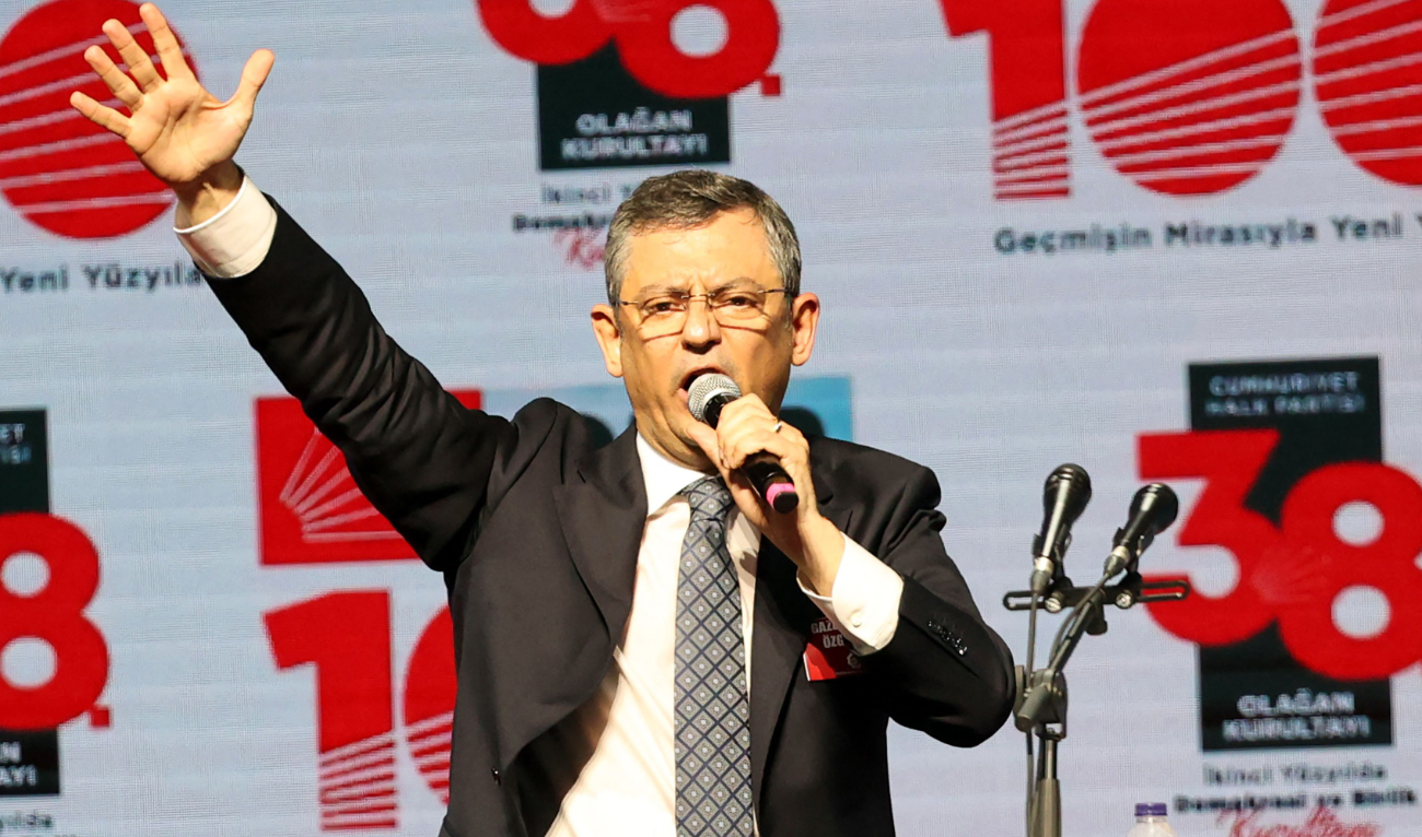Ozgur Ozel makes a speech as he attends the 38th Ordinary Congress of Republican People’s Party at Ankara Sports Hall in Ankara, Turkey on November 4, 2023. (AFP)