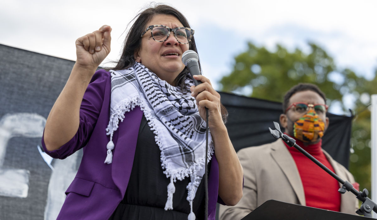 Rep. Rashida Tlaib, D-Mich., speaks during a demonstration calling for a ceasefire in Gaza, Oct. 18, 2023, near the Capitol in Washington. (AP)