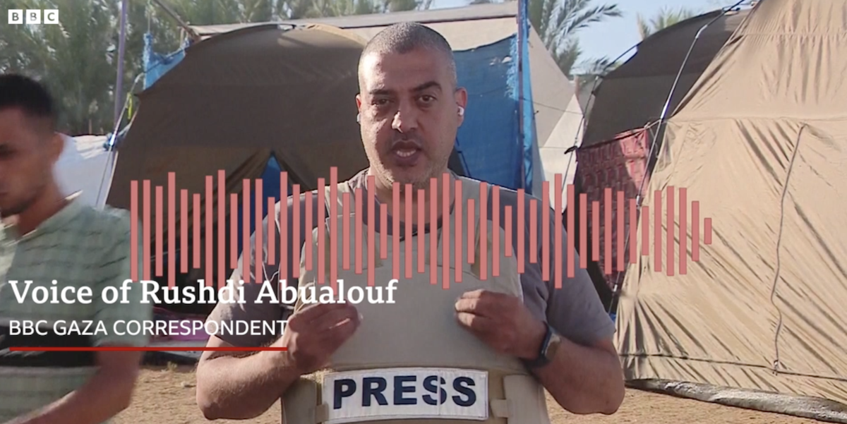 BBC correspondent’s reporting interrupted by airstrike in Gaza