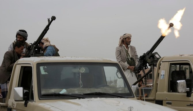 A Houthi fighter fires in the air during a gathering aimed at mobilizing more fighters for the Houthi movement, in Sanaa, Yemen, Aug. 1, 2019. (AP/File Photo)