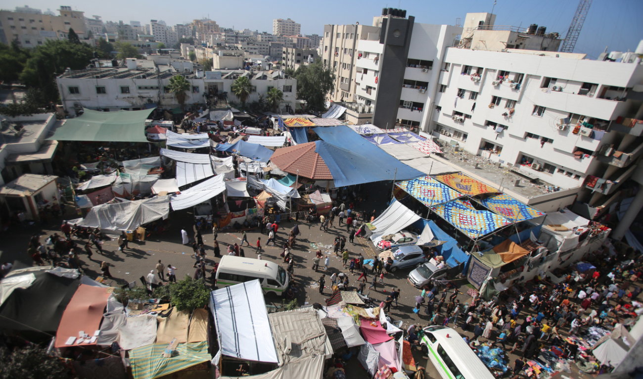 An aerial view shows the compound of Al-Shifa hospital in Gaza City on November 7, 2023, amid the ongoing battles between Israel and the Palestinian group Hamas. (AFP)