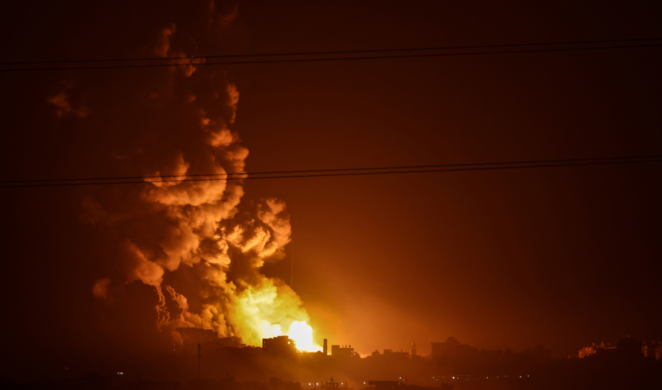 A fireball erupting in the Gaza Strip during an Israeli bombardment on November 9, 2023. (AFP)