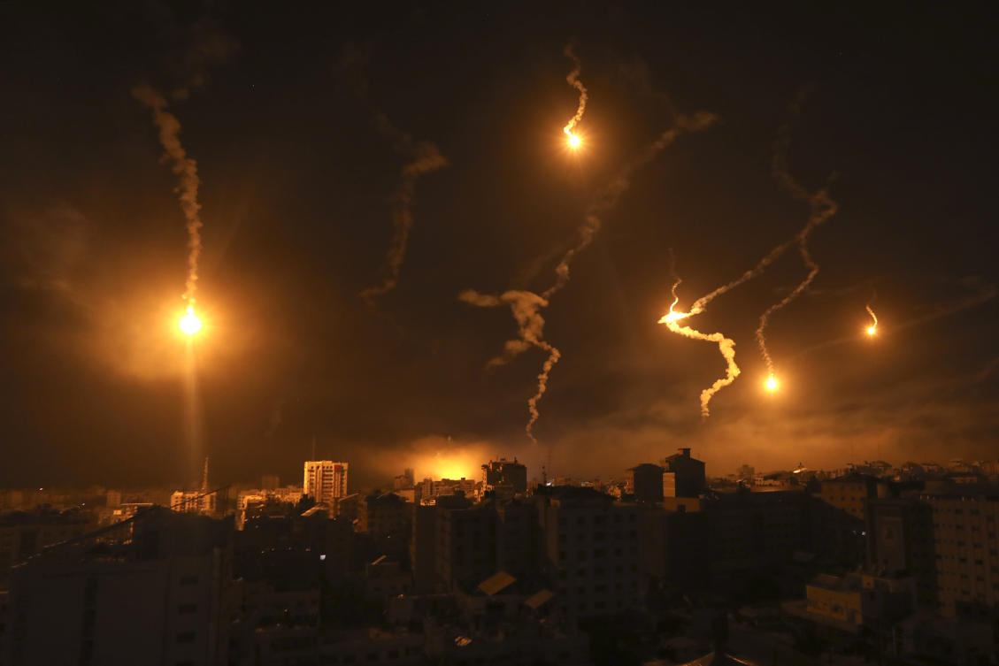 Flares fired by Israeli forces light up the night sky in Gaza City, on Nov. 6, 2023. (AP)
