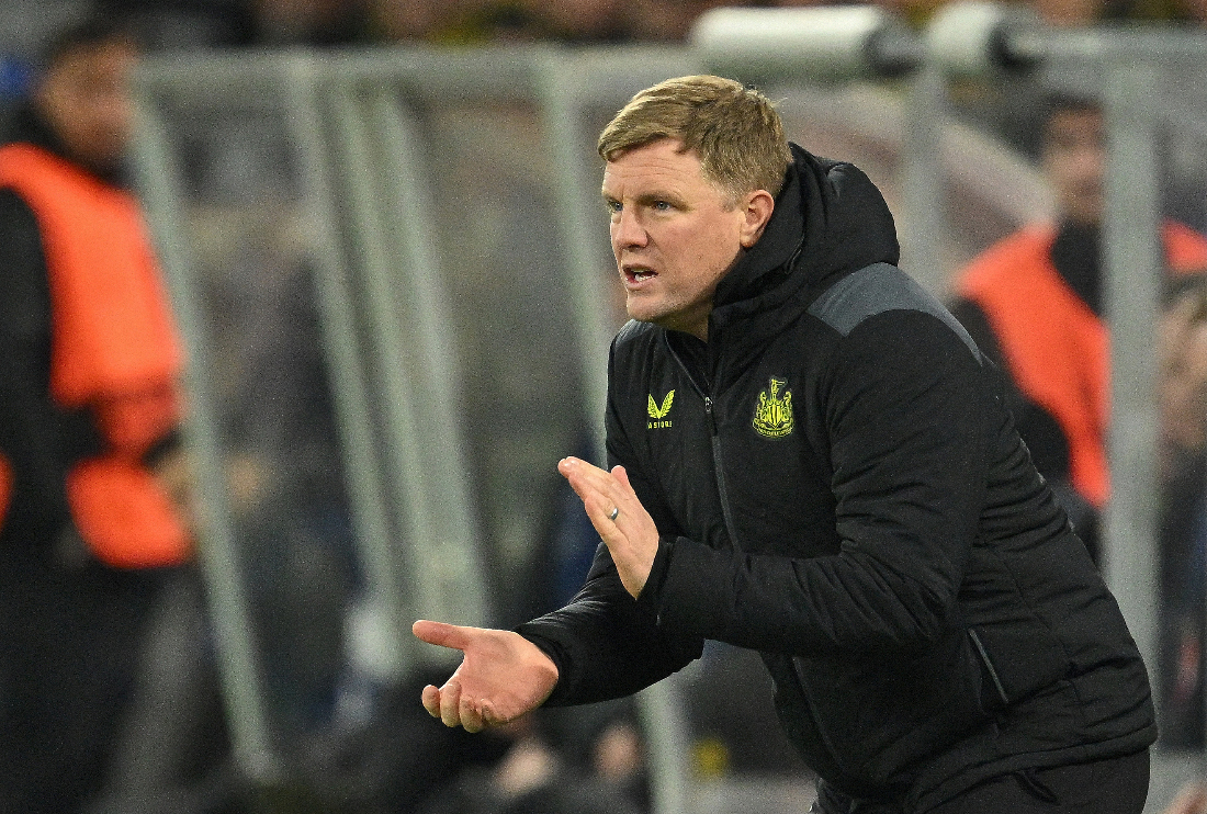 Newcastle United's English head coach Eddie Howe reacts from the sidelines during the UEFA Champions League Group F football match between BVB Borussia Dortmund and Newcastle United FC. (File/AFP)