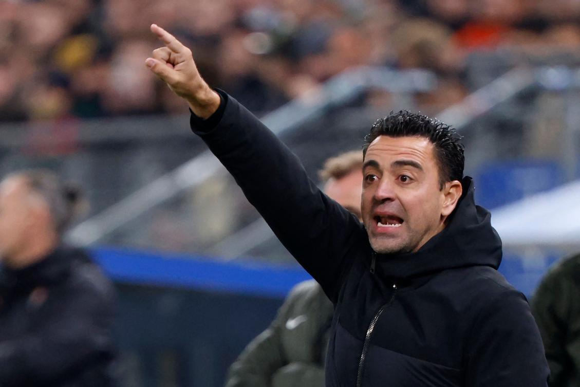 Barcelona's Spanish coach Xavi reacts during their UEFA Champions League Group H match against FC Shakhtar Donetsk in Hamburg, on Nov. 7, 2023. (AFP)