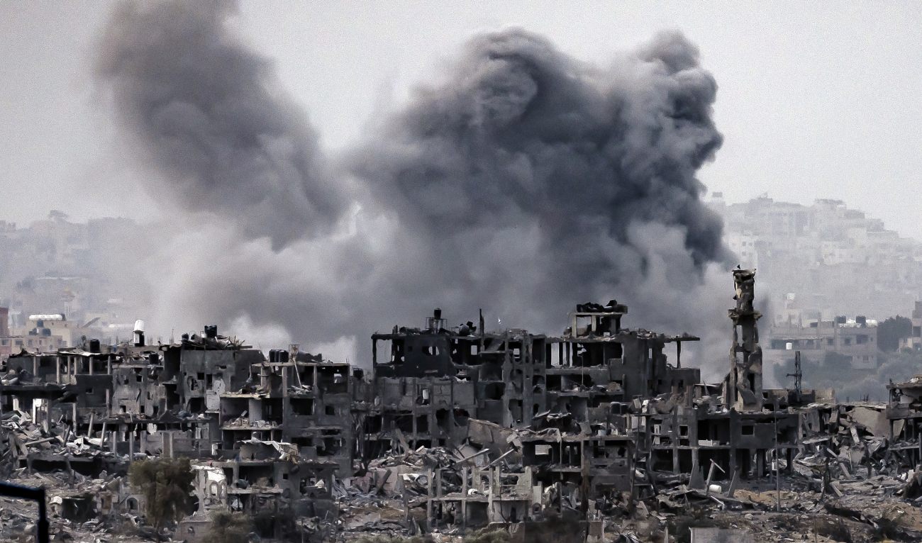 This picture taken on November 12, 2023 from a position along the border with the Gaza Strip in southern Israel shows a smoke plume erupting during Israeli bombardment on the Palestinian enclave amid ongoing battles. (AFP)