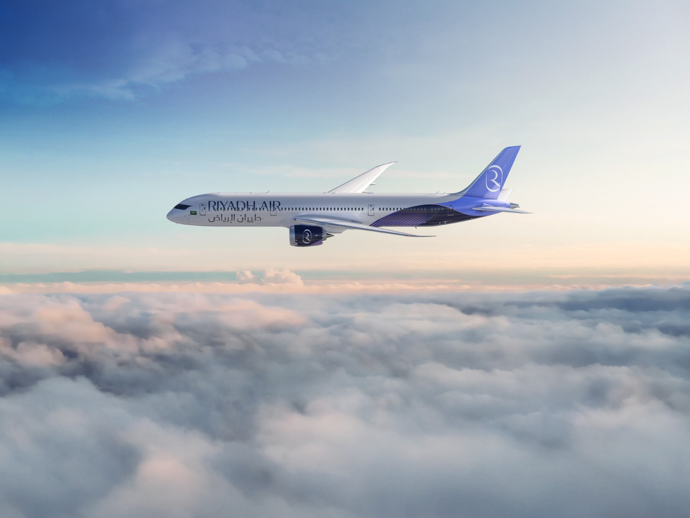 The new livery maintains the indigo theme, announced in June at the Paris Air Show, with striking lines of Arabic calligraphy. Photo/Supplied